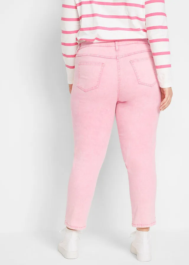 Pantalón acortado de sarga con aspecto desgastado Rosa brillante