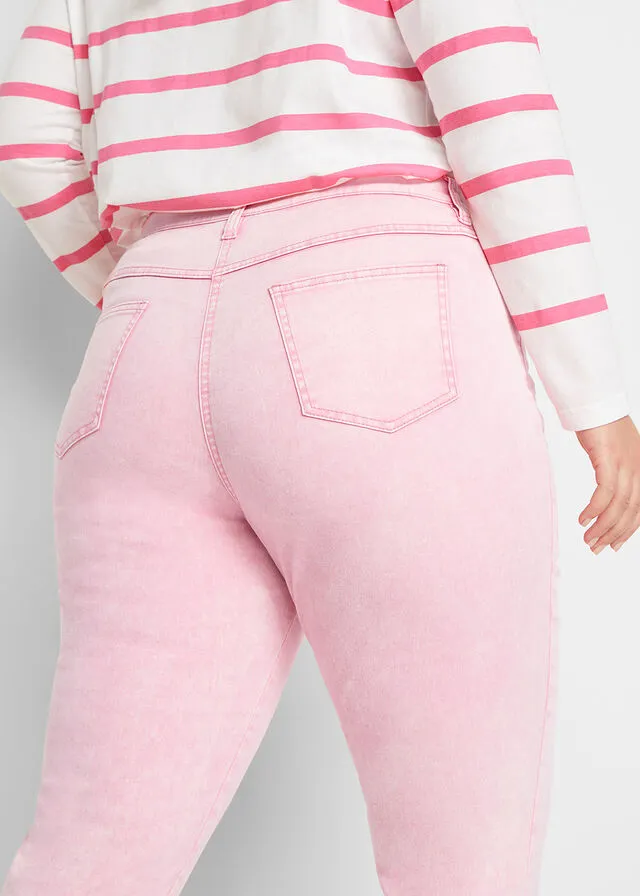 Pantalón acortado de sarga con aspecto desgastado Rosa brillante