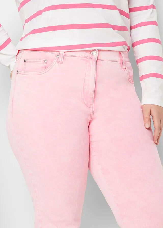 Pantalón acortado de sarga con aspecto desgastado Rosa brillante