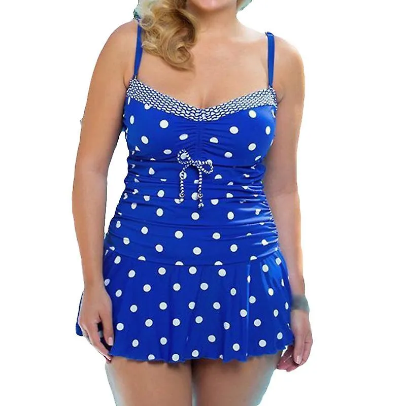 Plus Size Women Polka Dot Swimdress Padded Tankini Bikini Set Swimwear Bathing Suit Swimsuit