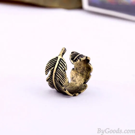 Retro Bronze Feather Ring