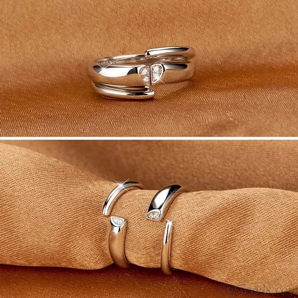 Romantic Platinum Plated Zircon Couple Ring