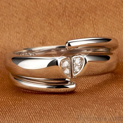 Romantic Platinum Plated Zircon Couple Ring