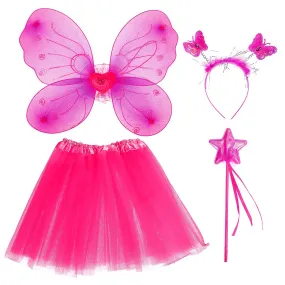 SOIMISS Set of 4 Cosplay Costume Set Includes Tutu Skirt Angel Wing Fairy Stick Headband Baby Kids Outfit Kit (Rosy)