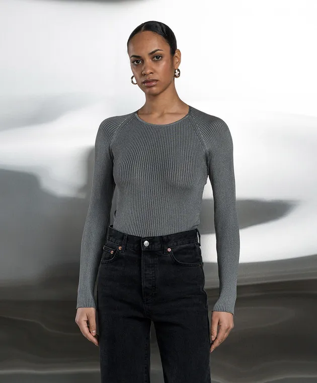 Solotre Gray ribbed sweater