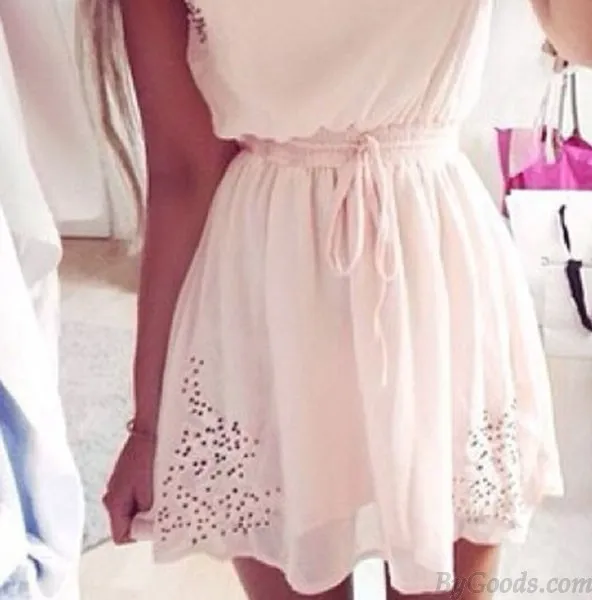 Sweet Waist String Sleeveless Chiffon Dress 