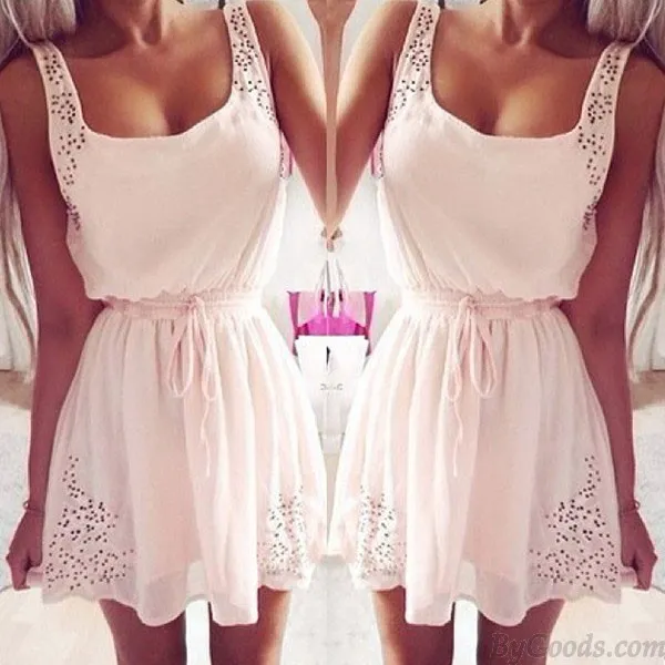 Sweet Waist String Sleeveless Chiffon Dress 