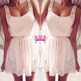 Sweet Waist String Sleeveless Chiffon Dress 