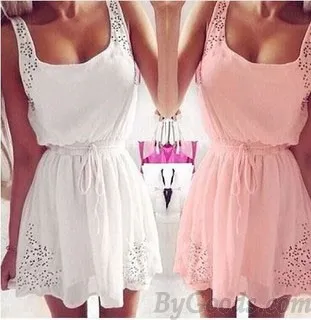 Sweet Waist String Sleeveless Chiffon Dress 