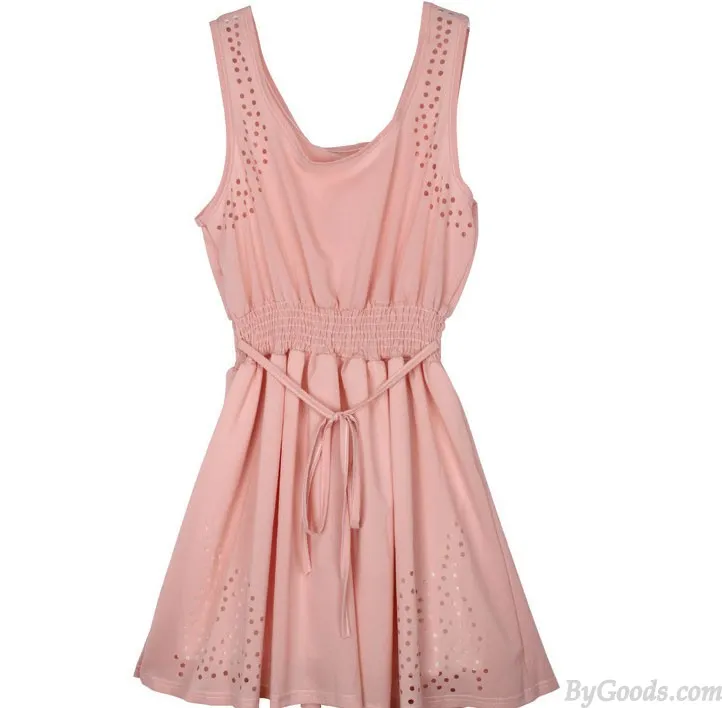 Sweet Waist String Sleeveless Chiffon Dress 