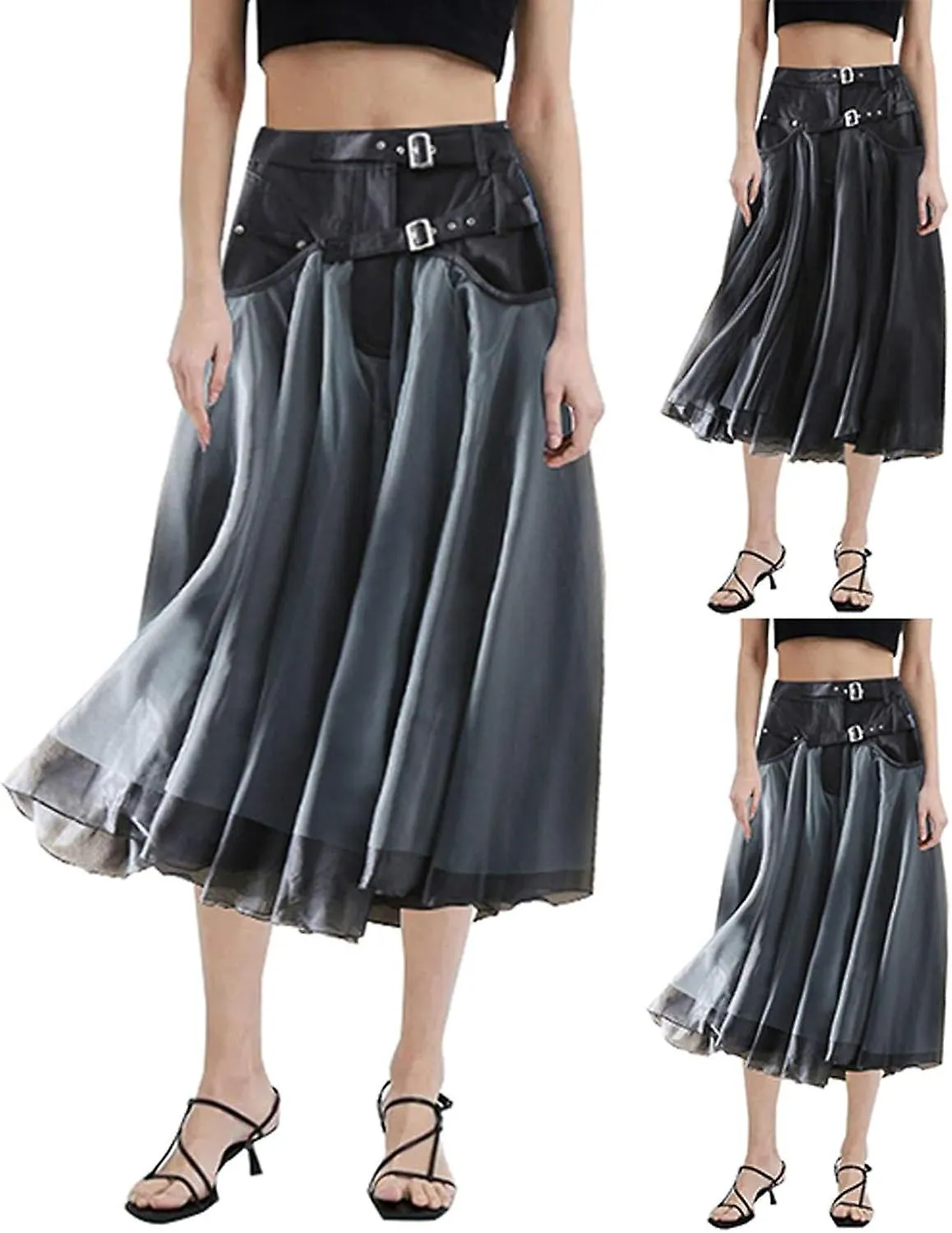 Vintage A Line Skirt Half Length Skirt Women's Yarn Skirt High Waist with Belt Faux Skirts for Women Gift for family/friend 