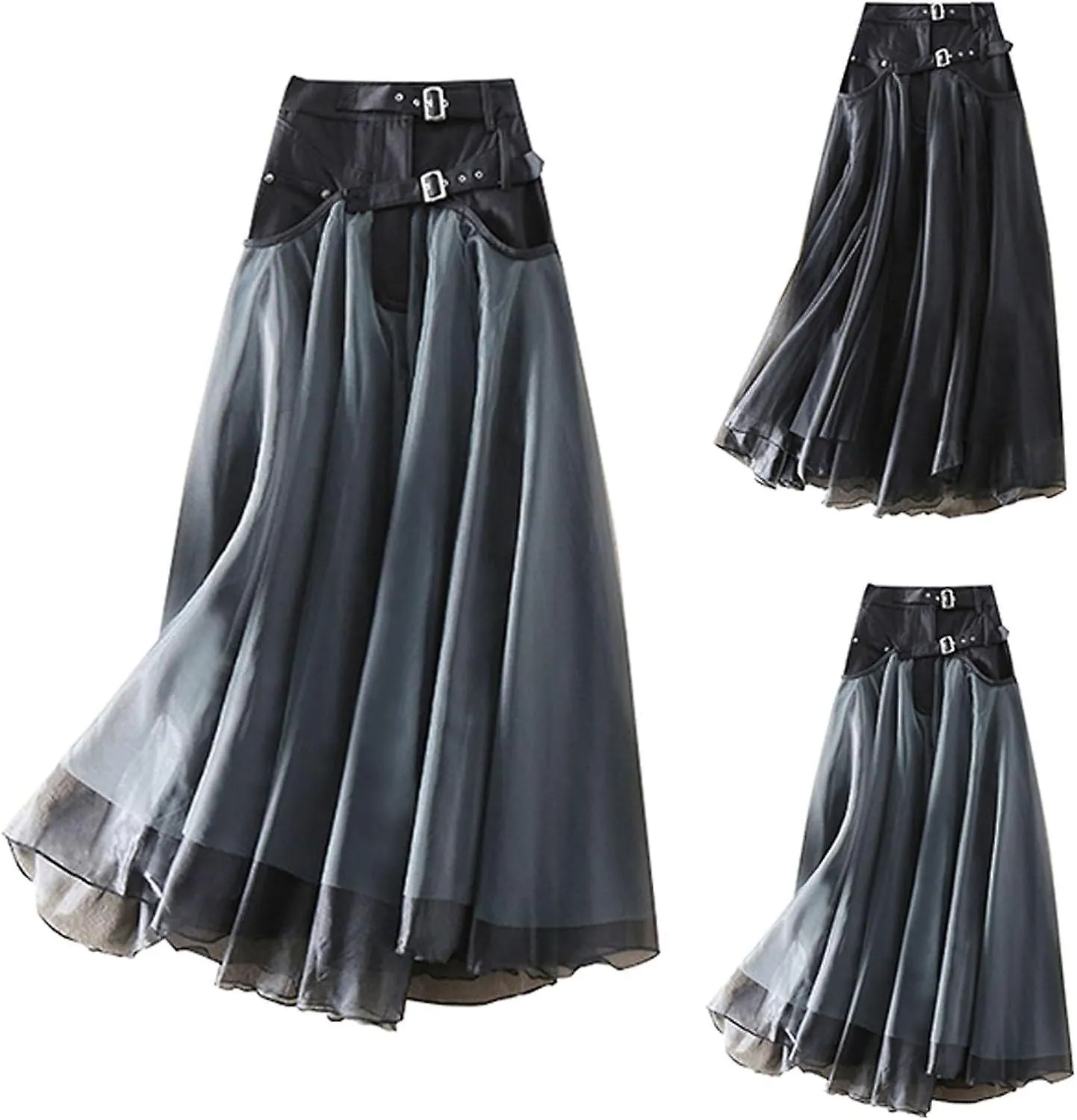 Vintage A Line Skirt Half Length Skirt Women's Yarn Skirt High Waist with Belt Faux Skirts for Women Gift for family/friend 