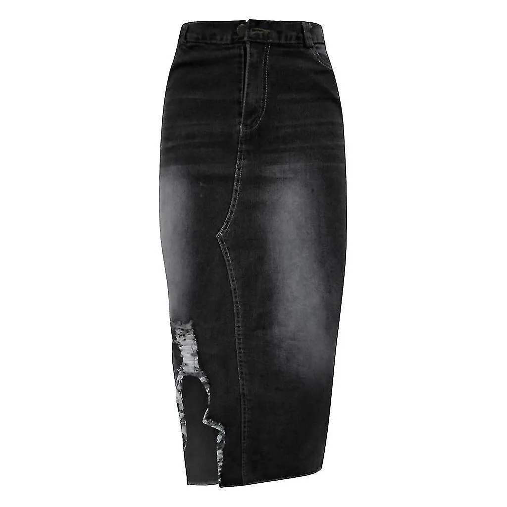 Women Fashion High Waist Ripped Destroyed Street Style Skirt