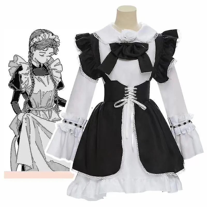 Women Maid Outfit Anime Long Dress Black And White Apron Dress  Ta Dresses Men Cafe Costume   Costume High Quality