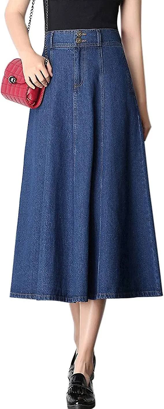 Women's High Waist Pleated Long Denim Skirt Gift for family/friend free delivery