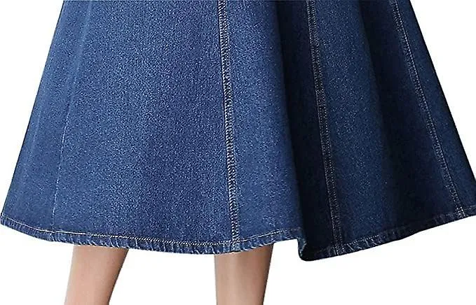 Women's High Waist Pleated Long Denim Skirt Gift for family/friend free delivery