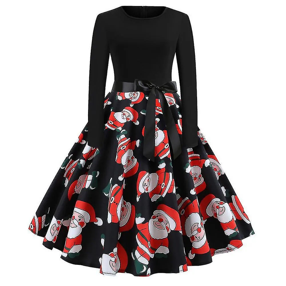 Women's Vintage Christmas Dress Cocktail Party Dress Holiday Costume Accessories_z